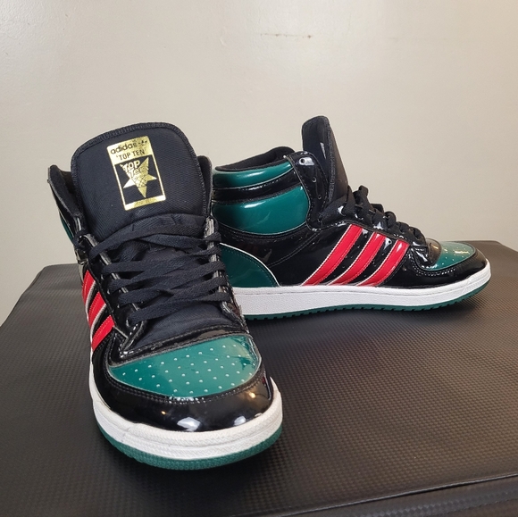 Men’s Adidas Top Ten Hi Miami Patent Leather (Red/Blk/Grn) Sneakers Size 10 - Picture 5 of 7